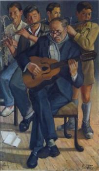 Pinacoteca :: Músicos (1959, Rubén Darío Velázquez, n. 1934). Óleo sobre lienzo, 164,5 x 105 cm.