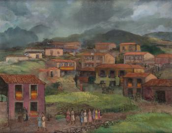 Pinacoteca :: Pueblo en fiestas (c. 1940, Evaristo Valle y Fernández, 1873-1951). Óleo sobre lienzo, 56,2 x 70,4 cm.